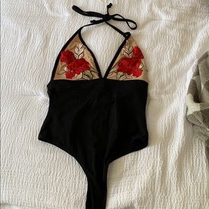 Black with roses cotton bodysuit